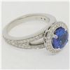 Image 3 : 18k Gold 3.30 ctw Brilliant Tanzanite Solitaire w/ Diamond Halo Split Shank Ring