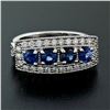 Image 2 : NEW 14K White Gold 2.07 ctw Round Sapphire & Diamond Milgrain Etched Band Ring