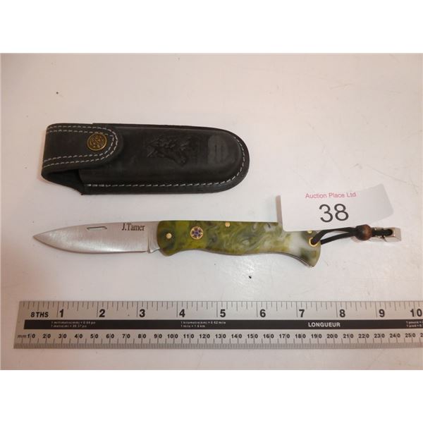 Signed Folding Knife with Sheath