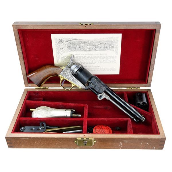 CASED UBERTI ENGRAVED POCKET CARTRIDGE REVOLVER.
