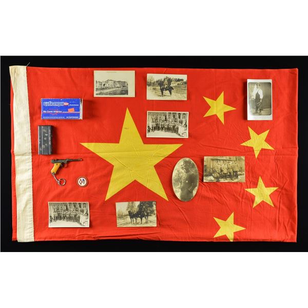 CHINESE FLAG, WWI GERMAN PHOTOS, 9MM AMMUNITION