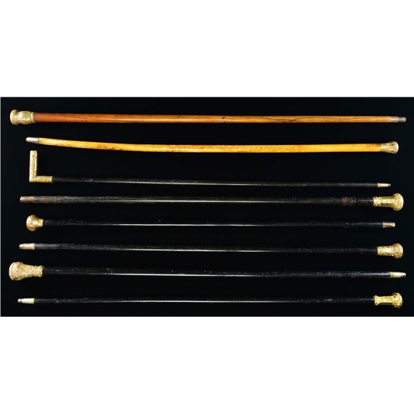 GROUP OF EIGHT VICTORIAN ERA STYLE GOLD TOP CANES