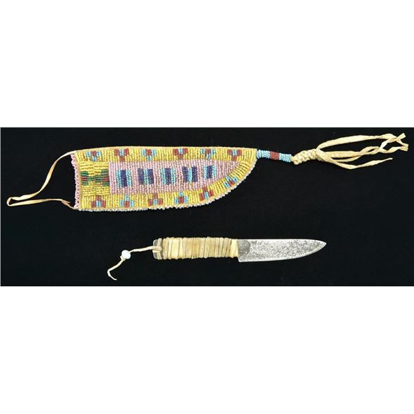 PLAINS INDIAN PETITE BEADED KNIFE SHEATH AND