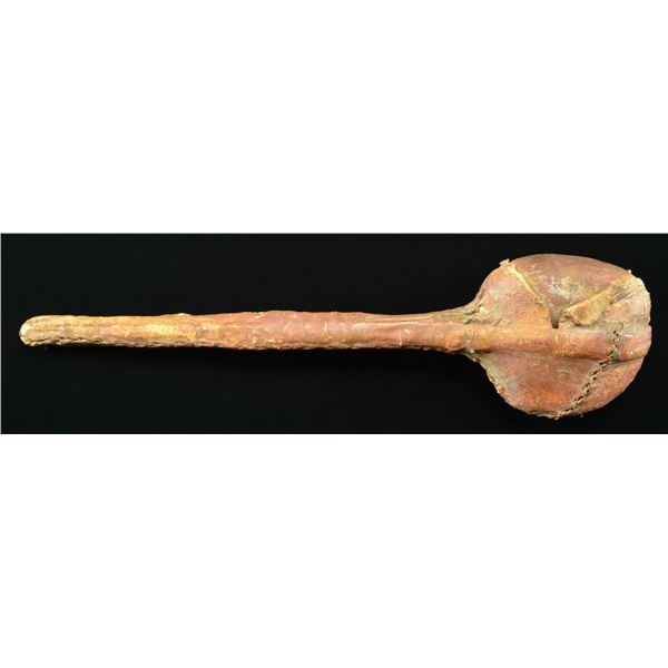 AMERICAN INDIAN RAWHIDE AND STONE WARCLUB.