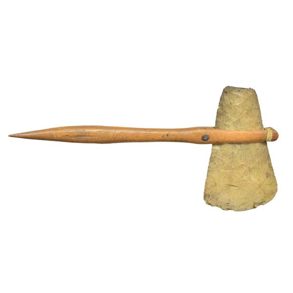 LARGE MISSISSIPPIAN STONE AX MOUNTED IN HAFT.
