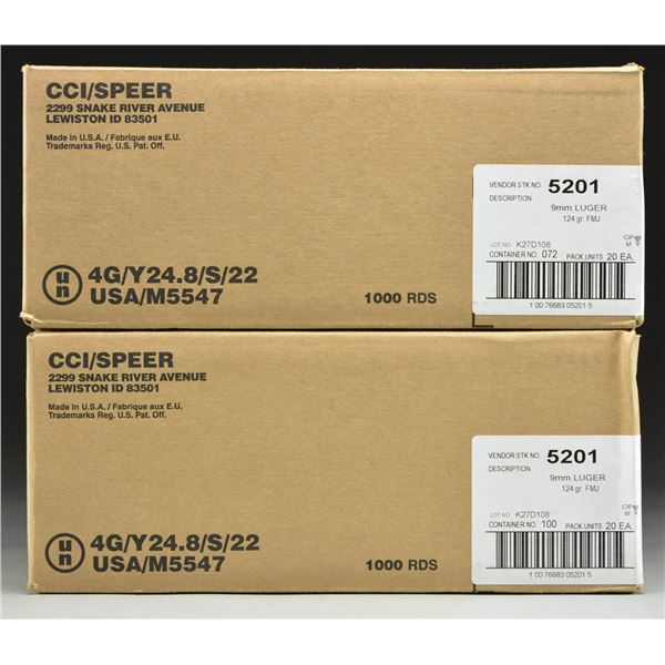 2 CASES (2,000 RDS.) CCI SPEER 9MM LUGER 124 GR.