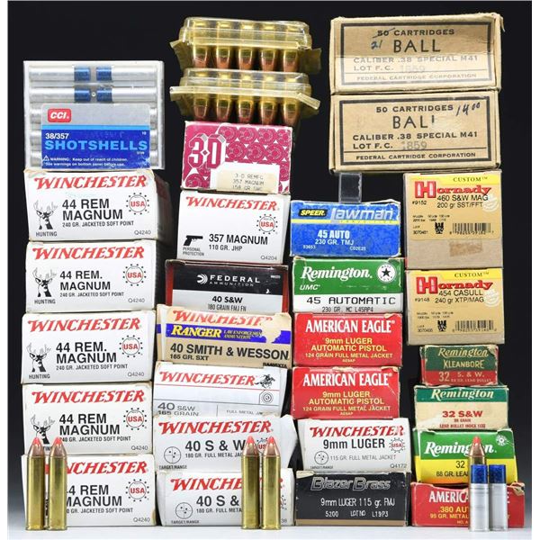 25+ BOXES OF HANDGUN AMMO.