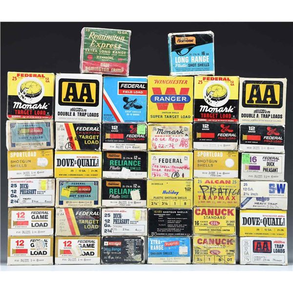 38 EMPTY SHOTGUN AMMO BOXES.