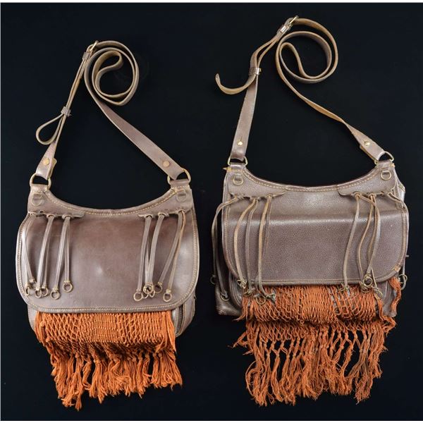 2 BROWN LEATHER HUNTING BAGS.