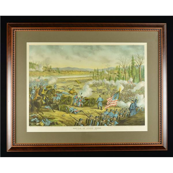 FINE ORIGINAL 1891 FRAMED COLOR LITHOGRAPH “BATTLE