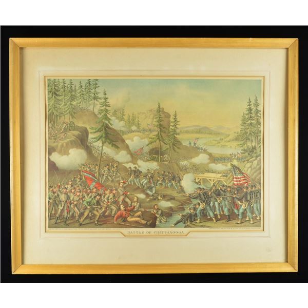 FRAMED ORIGINAL 1888 CHROMOLITHOGRAPH "BATTLE OF