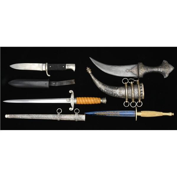 2 WWII STYLE GERMAN EDGED WEAPONS, 1 MIDDLE