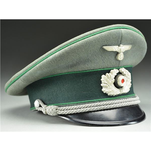 WWII GERMAN ARMY VISOR CAP FOR A JAGER OFFICER.