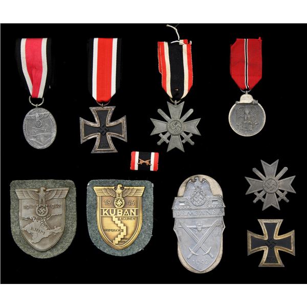 WWII GERMAN MEDALS & SLEEVE SHIELDS.