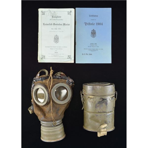 WWI GERMAN GAS MASK & 2 PUBLICATIONS.