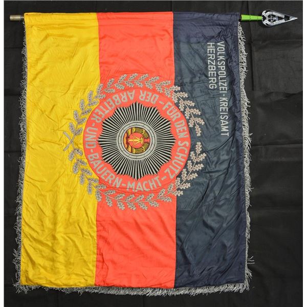 DDR (EAST GERMAN) PROPAGANDA FLAG WITH FINIAL &