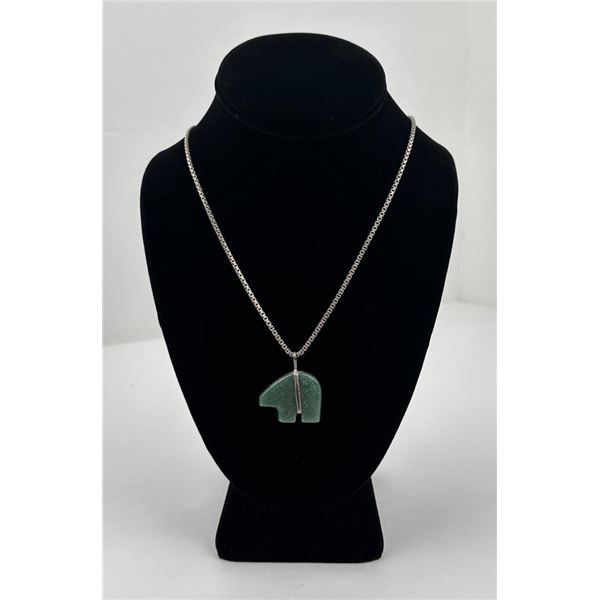 Zuni Jade Sterling Silver Bear Necklace