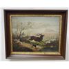 Image 1 : Antique Elk Hunt Oil on Canvas Painting