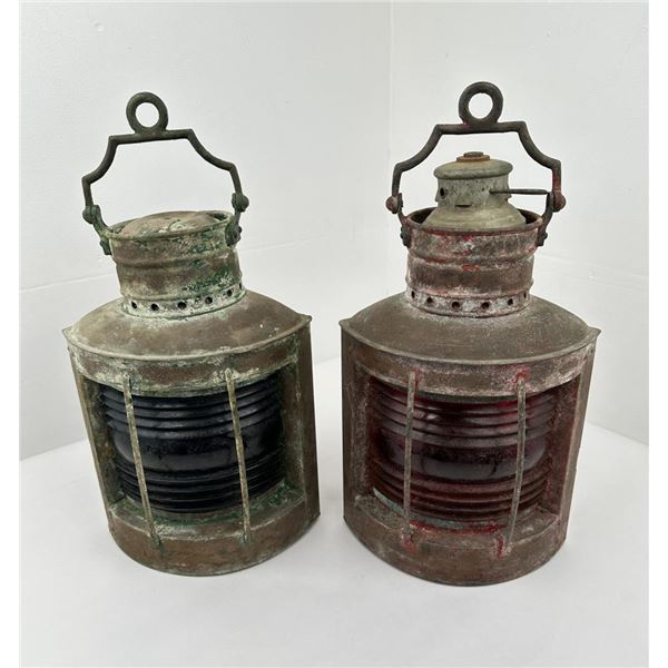 Antique Nautical Red Green Ships Lanterns