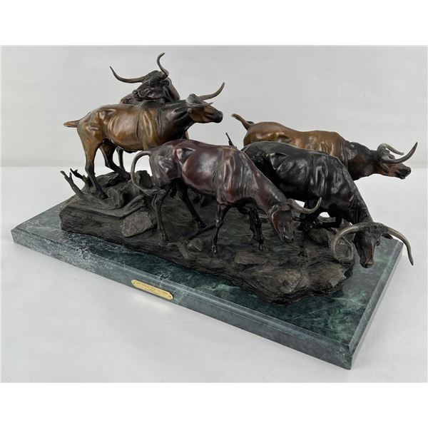 Roy Harris Cattle Drifting Before the Storm Bronze