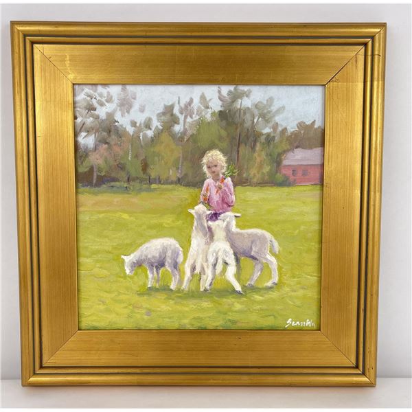 Sean Wu Oil on Canvas Lambs Painting