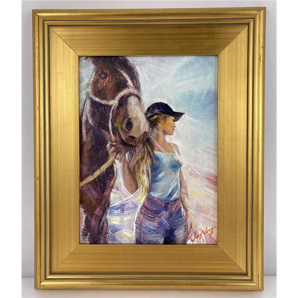 Jay Jung Oil On Canvas Cowgirl Painting