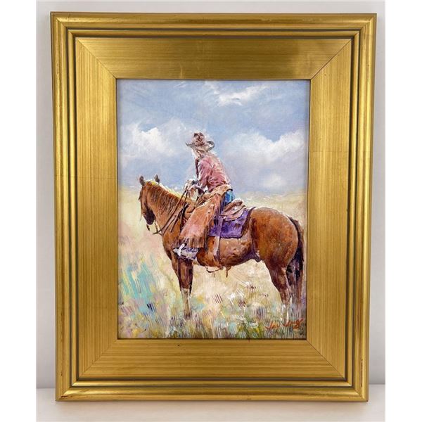 Jay Jung Oil On Canvas Cowgirl Painting