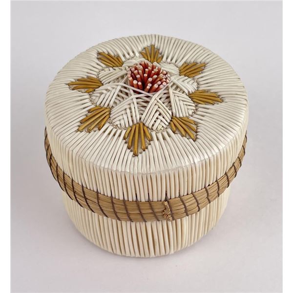 Antique Ojibwe Indian Birch Bark Quilled Box