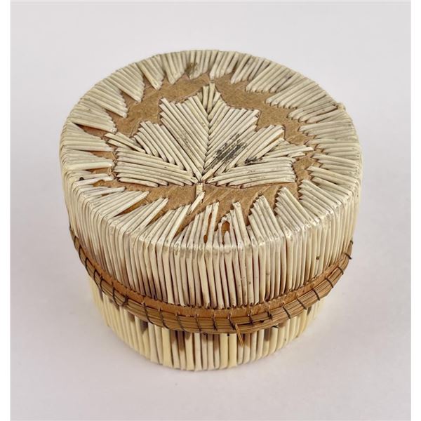 Antique Ojibwe Indian Birch Bark Quilled Box