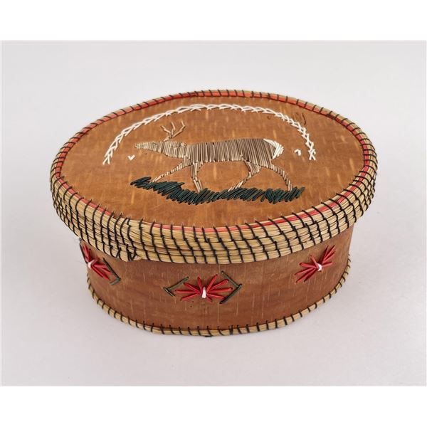 Antique Ojibwe Indian Birch Bark Quilled Box