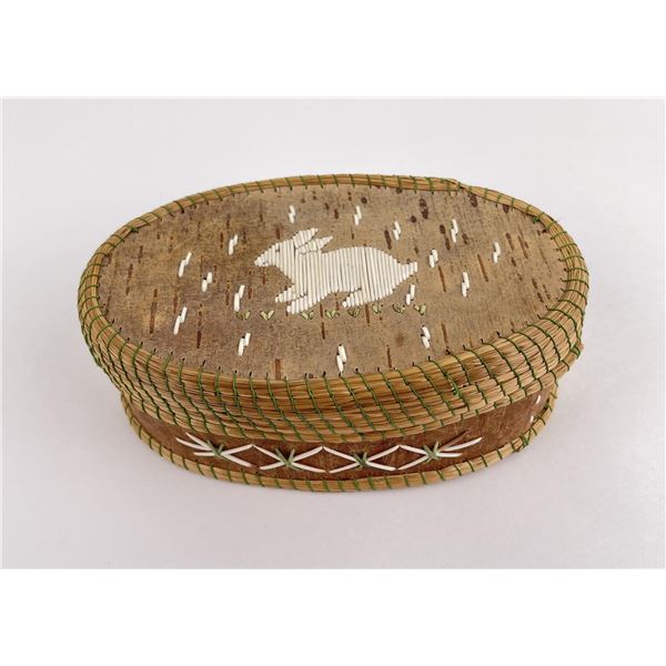 Antique Ojibwe Indian Birch Bark Quilled Box