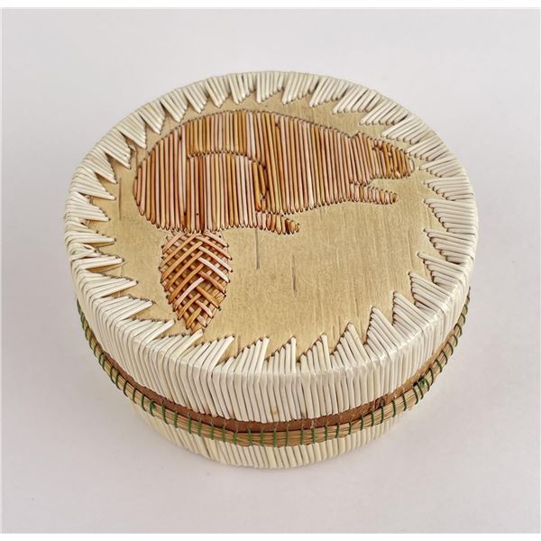Antique Ojibwe Indian Birch Bark Quilled Box