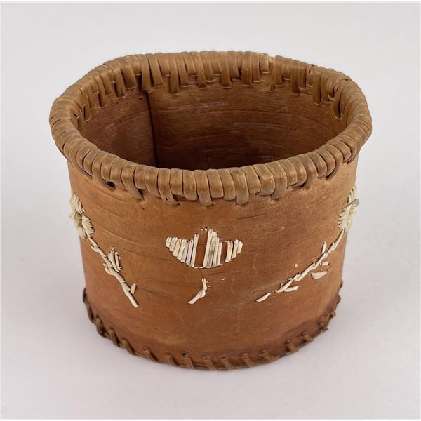 Antique Ojibwe Indian Birch Bark Quilled Box