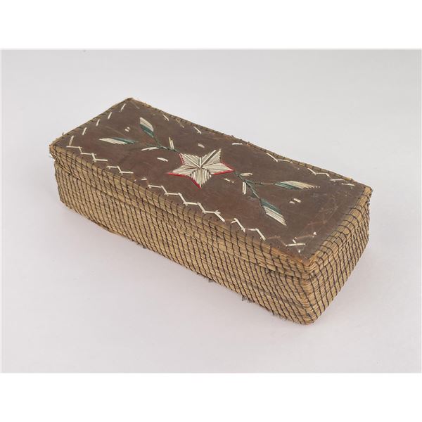 Antique Ojibwe Indian Birch Bark Quilled Box