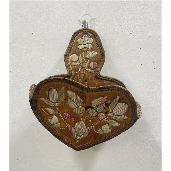 Ojibwe Indian Birch Bark Quilled Wall Pocket