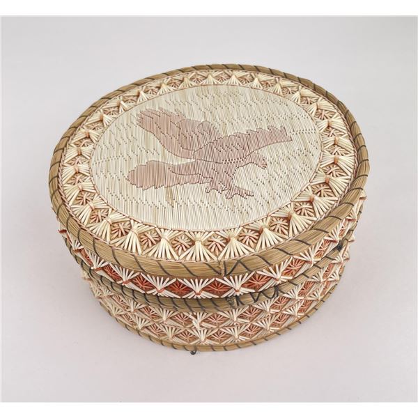 Large Antique Ojibwe Indian Birch Bark Quilled Box