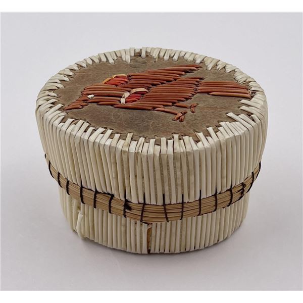 Antique Ojibwe Indian Birch Bark Quilled Box