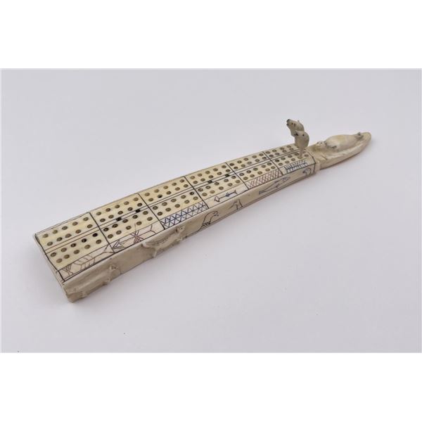 Antique Eskimo Inuit Walrus Cribbage Board