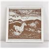 Image 1 : Signed Woodblock Linocut Print of Horses
