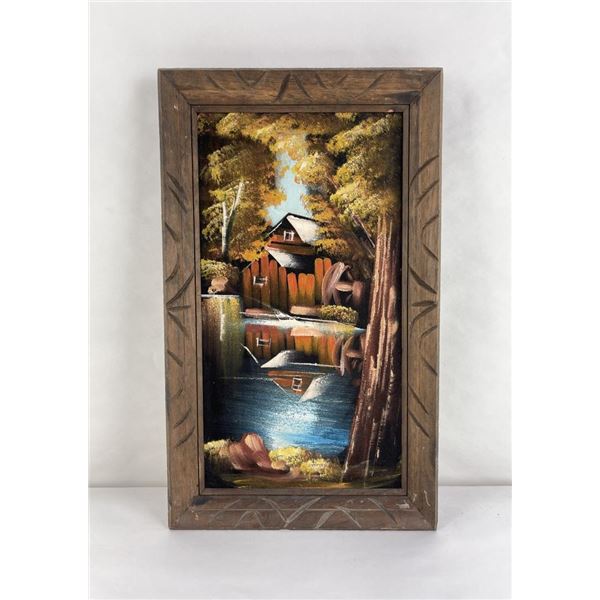 Mid Century Velvet Grain Mill Painting