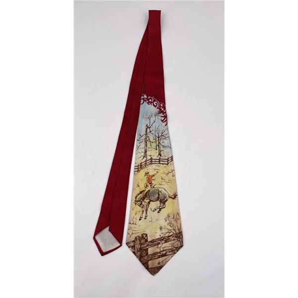 Antique Silk Screen Painted Cowboy Tie