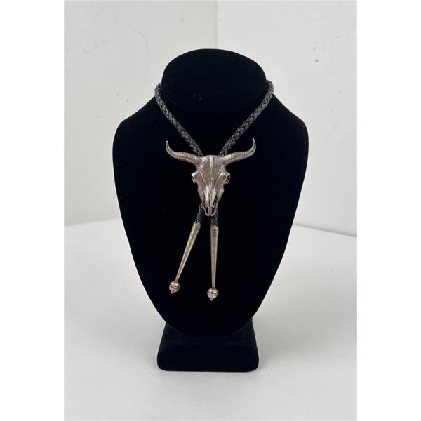 Sterling Silver Cowboy Bull Skull Bolo Tie