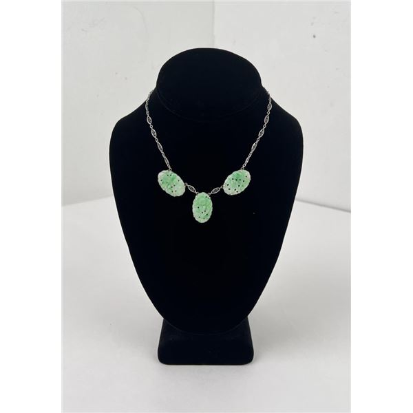 Antique Chinese Green Jade Sterling Necklace