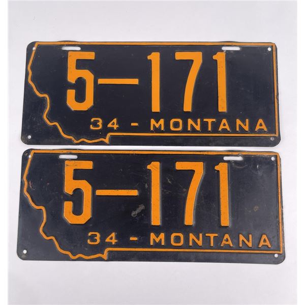 1934 Montana License Plate Pair