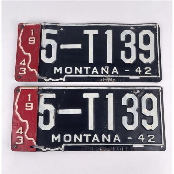 1942 1943 Montana License Plate Pair