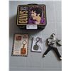 Image 1 : Vintage 1980's Elvis Lunchbox With Two Keychains And Wood Elvis Decoration