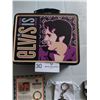Image 2 : Vintage 1980's Elvis Lunchbox With Two Keychains And Wood Elvis Decoration