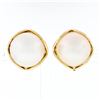 Image 1 : Vintage 14K Yellow Gold 16.5mm Mabe Pearl Open Wire Frame Button Omega Earrings