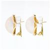 Image 3 : Vintage 14K Yellow Gold 16.5mm Mabe Pearl Open Wire Frame Button Omega Earrings