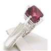 Image 4 : 18k White Gold Cushion Rubellite Tourmaline Ring w/ 0.79 ctw Pave Fine Diamonds